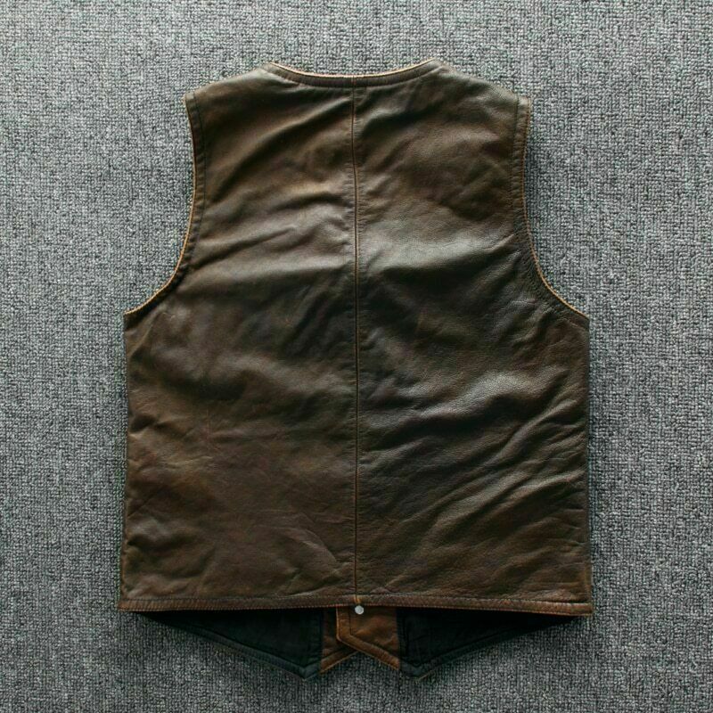 Majestic Leather - Mens Real Leather motorcycle Vest Tan Brown Leather Biker Vest