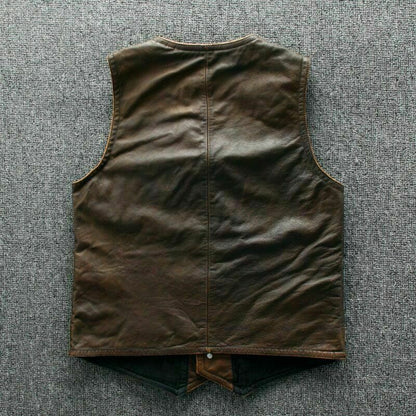 Majestic Leather - Mens Real Leather motorcycle Vest Tan Brown Leather Biker Vest