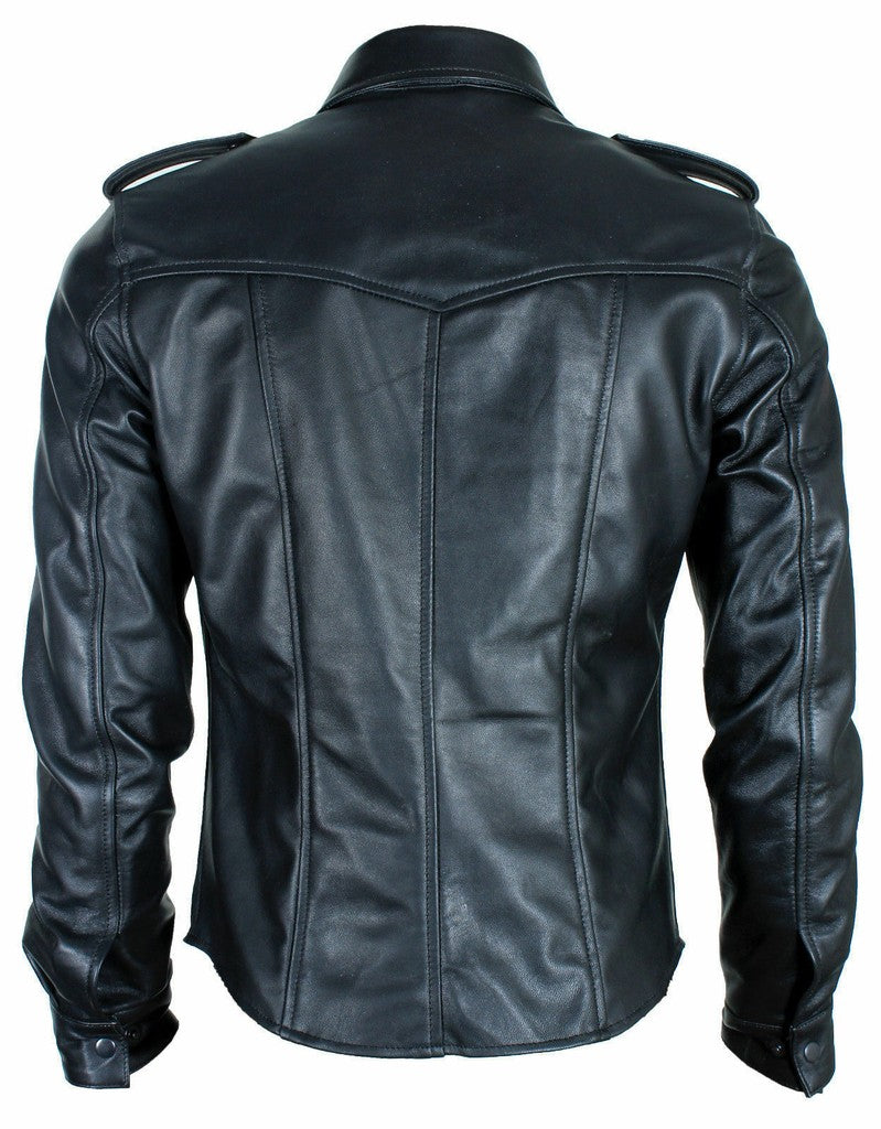 Majestic Leather - MENS HOT REAL SHEEP LEATHER POLICE UNIFORM BLUFF GAY SHIRT FULL SLEEVES