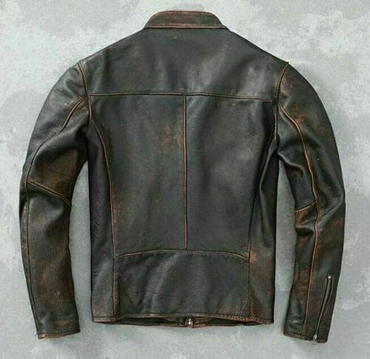 Majestic Leather - Men's Vintage Biker Black Motorcycle Distressed Cafe Racer Leather Jacket