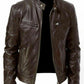 Men's Sword Cafe Racer Black-Brown Cowhide Leather Jacket — collar detail | Majestic Leather UK