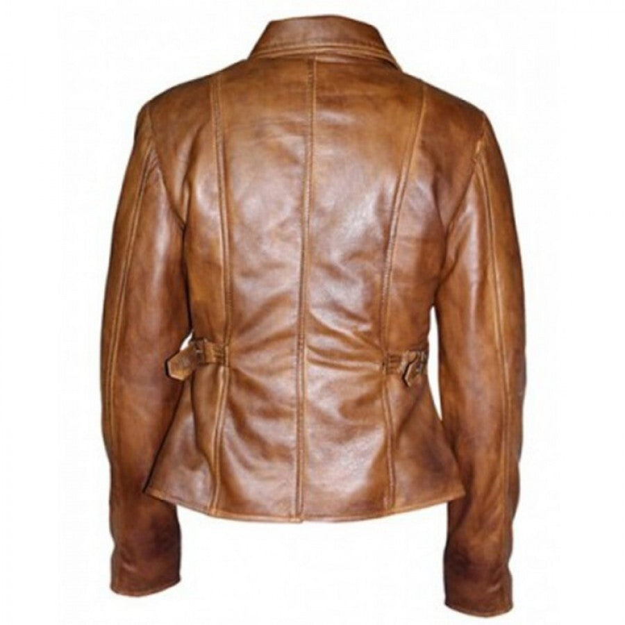 Majestic Leather - Women's Jennifer Lopez Distressed Brown Leather Motorcycle Jacket (750)