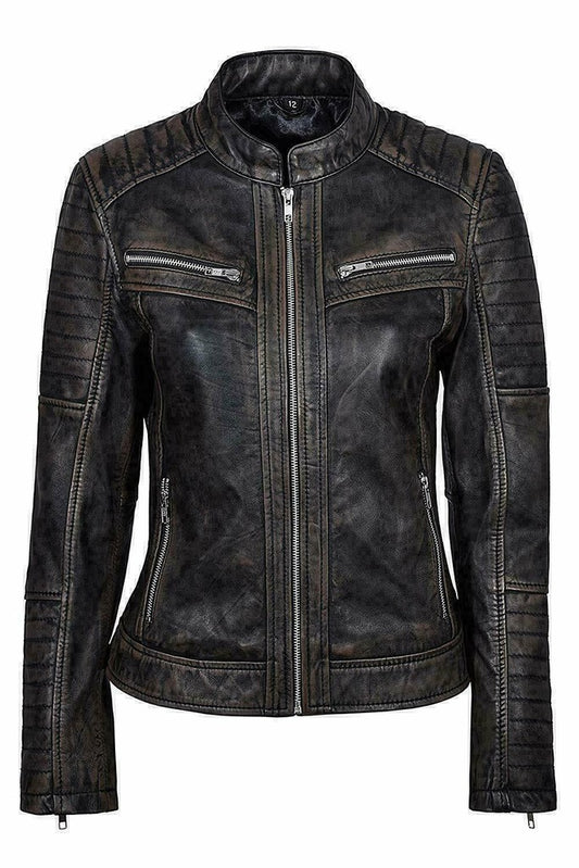 Majestic Leather - Women's Genuine Lambskin Leather Jacket Black Slim fit Motorcycle Jacket (843)