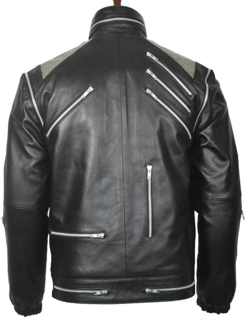 Majestic Leather - Michael Jackson Beat it "MJ Beat it" Real Leather Jacket with real metal mesh
