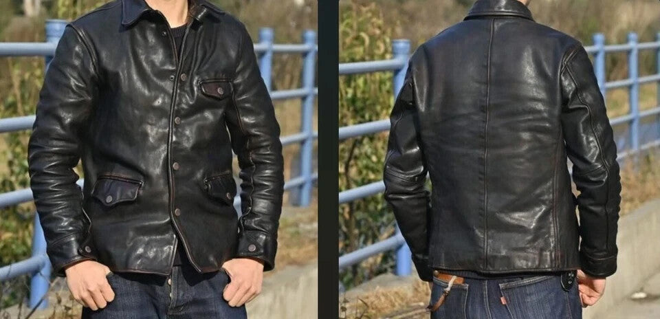 Majestic Leather - Mens Motorcycle Vintage Distressed Black Jacket Casual Biker Leather Jacket Coat