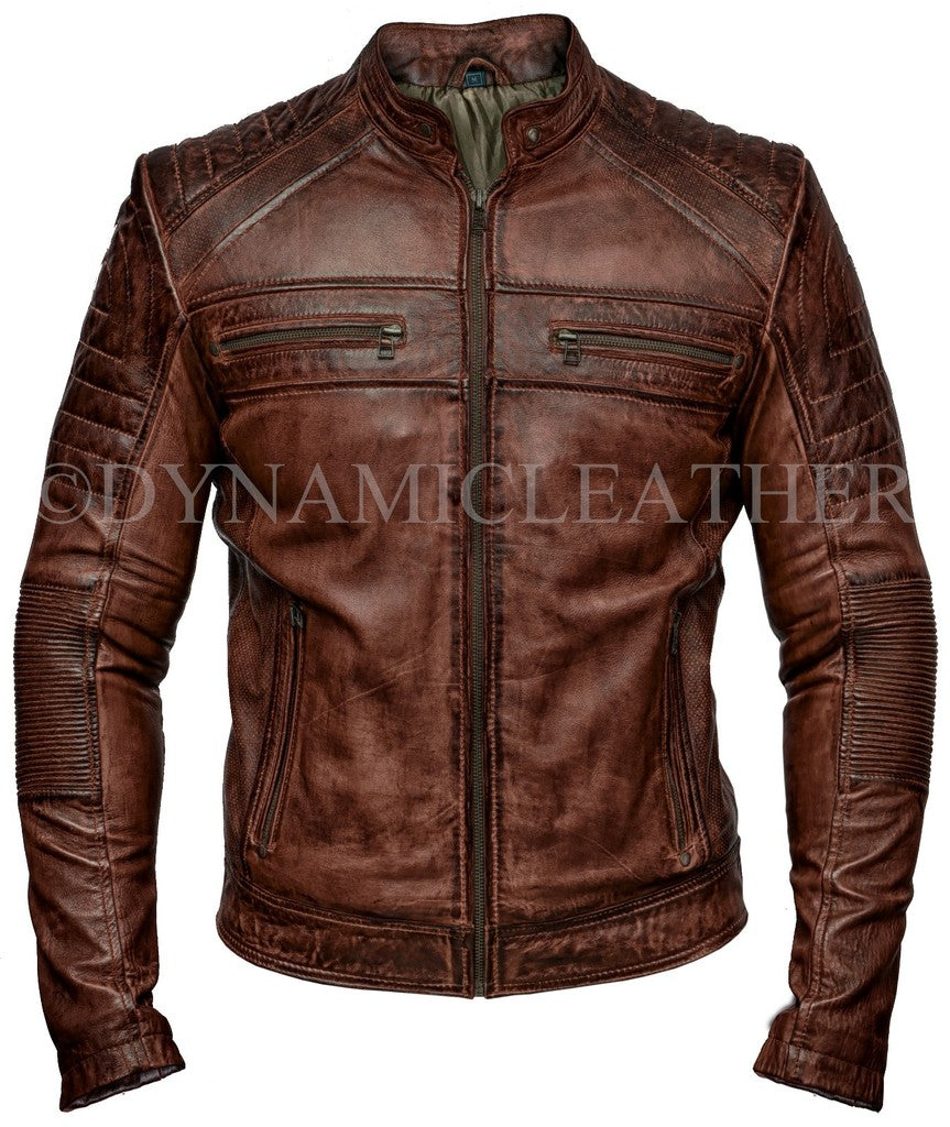 Majestic Leather - Men's Biker Vintage Motorcycle Distressed Brown Cafe Racer Leather Jacket