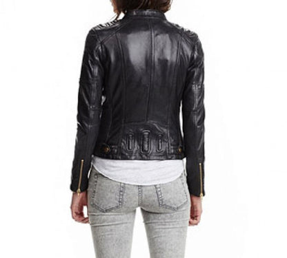 Majestic Leather - Black Women's Slim Fit Biker Style Real Leather Jacket