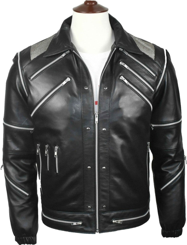 Majestic Leather - Michael Jackson Beat it "MJ Beat it" Real Leather Jacket with real metal mesh