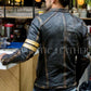 Majestic Leather - Men's Biker Vintage Golden Striped Black Luxury Handmade Lamb Leather Jacket