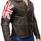 Majestic Leather - Mens Biker Vintage Distressed Brown Union Jack 2 Cafe Racer Leather Jacket