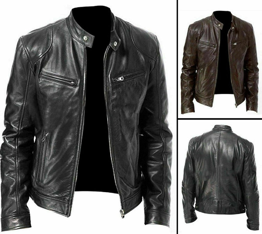 Majestic Leather - Herren Vintage Cafe Racer Schwarz Braun Echtleder Slim Fit Echt Bikerjacke