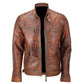 Majestic Leather - Mens Biker Quilted Vintage Distressed Motorcycle Cafe Racer Leather Jacket