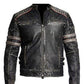 Majestic Leather - Herren Biker Vintage Motorrad Distressed Schwarz Retro Lederjacke