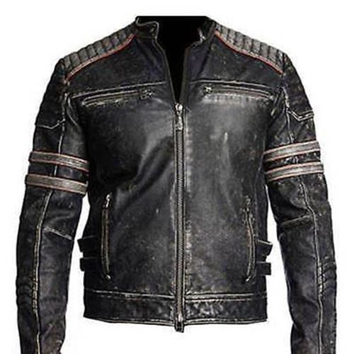 Majestic Leather - Herren Biker Vintage Motorrad Distressed Schwarz Retro Lederjacke