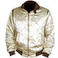 Majestic Leather - Drive Scorpion Ivory Satin Slim Fit Ryan Gosling Movie Bomber Quilted Jacket