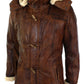 Majestic Leather - Brown Man 3/4 Marroncino with Hood Safari Hair Winter along Real Skin