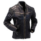 Majestic Leather - Men's Vintage Wrinkled Shoulder Biker Cafe Racer Distressed black Leather Jacket