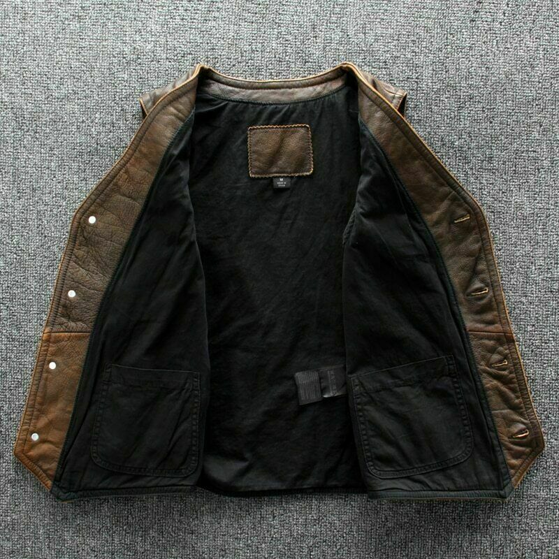 Majestic Leather - Mens Real Leather motorcycle Vest Tan Brown Leather Biker Vest