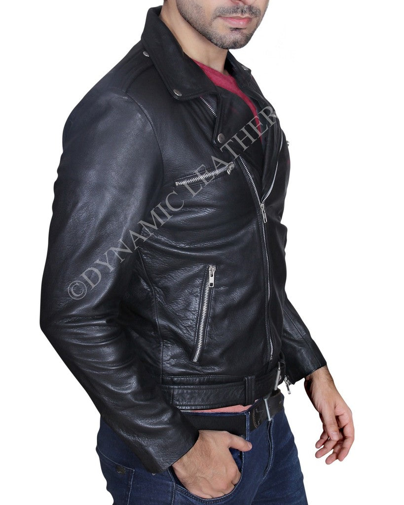 Majestic Leather - The Walking Dead Negan Jeffrey Dean Morgan Black Leather Jacket