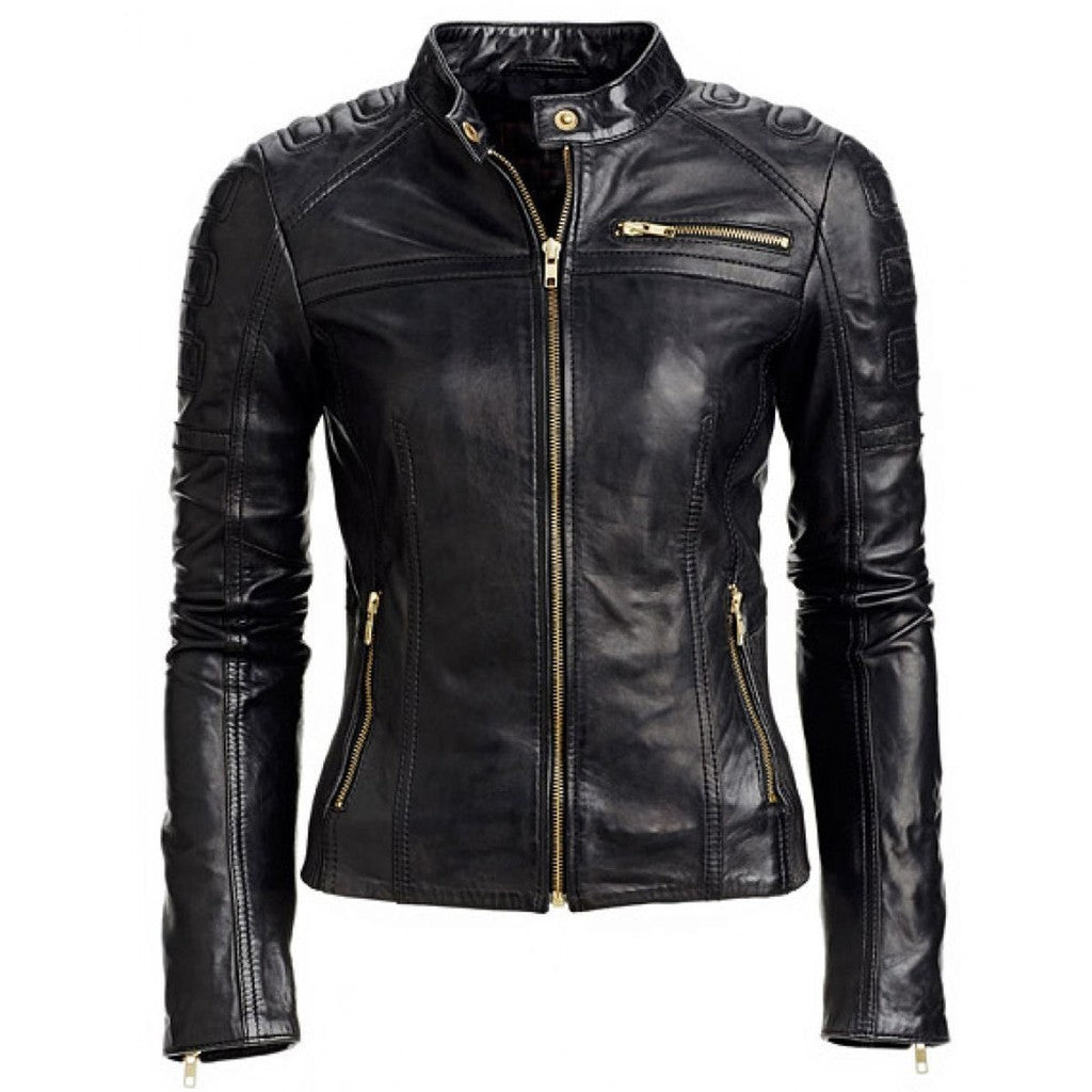 Majestic Leather - Black Women's Slim Fit Biker Style Real Leather Jacket