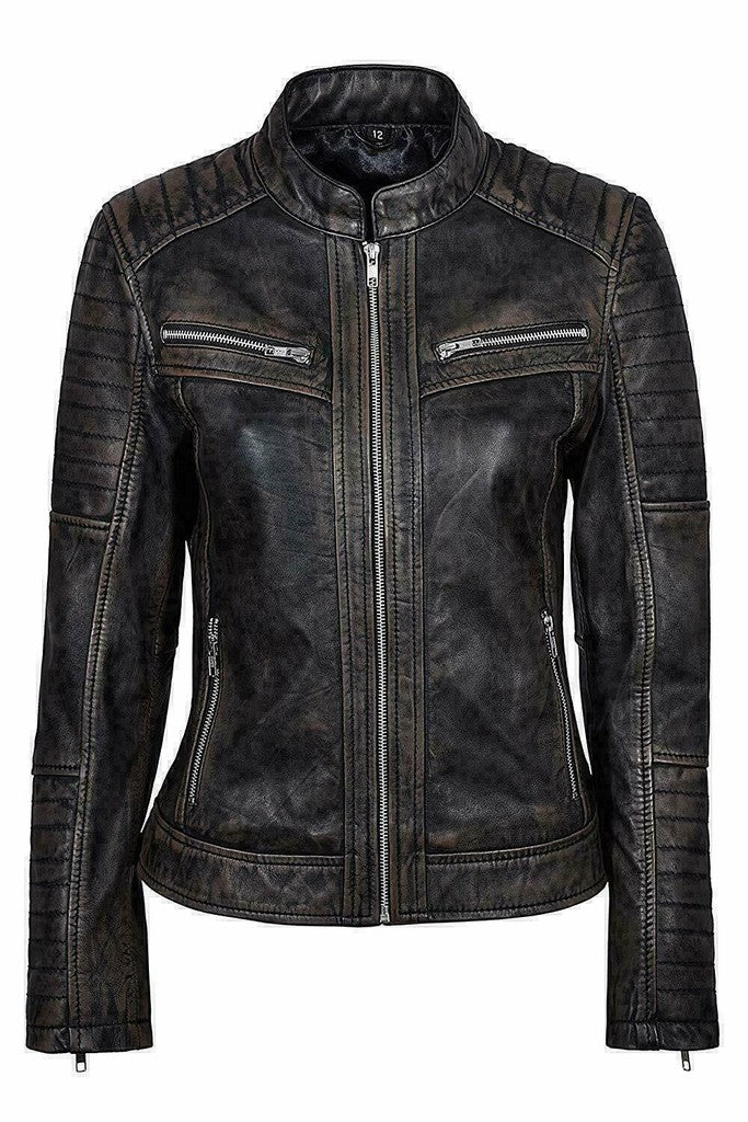 Majestic Leather - Women's Genuine Lambskin Leather Jacket Black Slim fit Motorcycle Jacket (843)