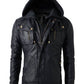 Majestic Leather - Neu Herren Motorrad Brando Stil Biker Echtes Weiches Leder Schwarz Kapuzenjacke