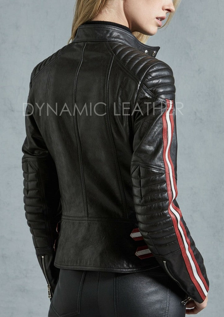Majestic Leather - Women's Genuine Leather Jacket Black Slim fit Biker Motorcycle Jacket