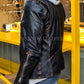 Majestic Leather - Mens Black Biker Vintage Distressed Motorcycle Cafe Racer Real Leather Jacket