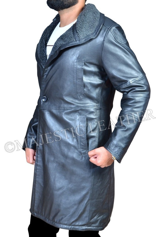 Majestic Leather - Blade Runner 2049 Ryan Gosling (Officer K) Fur Lapel Collar Trench Leather Coat