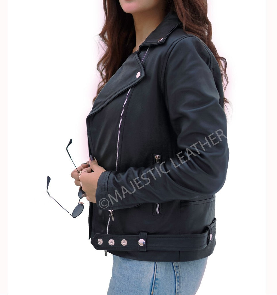 Majestic Leather - Women Real Leather Classic Biker Leather Jacket Soft Lambskin