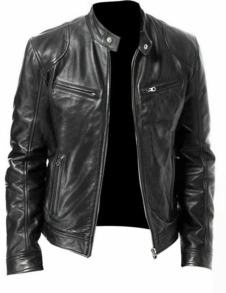 Majestic Leather - Herren Vintage Cafe Racer Schwarz Braun Echtleder Slim Fit Echt Bikerjacke