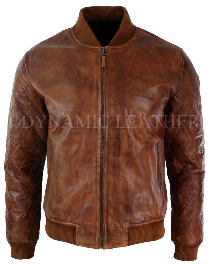 Majestic Leather - Mens Tan Brown Vintage Real Leather Bomber Pilot Jacket
