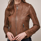 Majestic Leather - Women's Cross Roads Stylish Brown Quilt Shoulder Biker Moto Real Leather Jacket