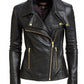 Majestic Leather - New Women's Black Slim Fit Biker Style Moto Real Leather Jacket