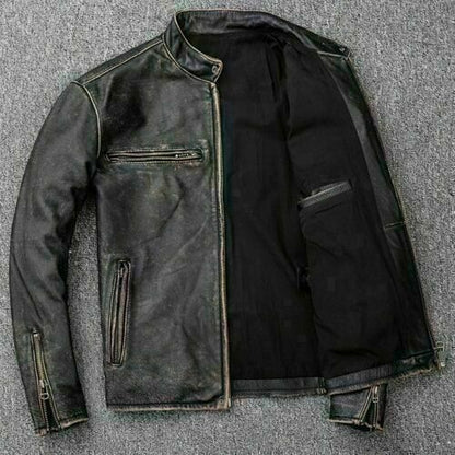 Majestic Leather - Men’s Motorcycle Biker Vintage Distressed Black Faded Real Leather Jacket