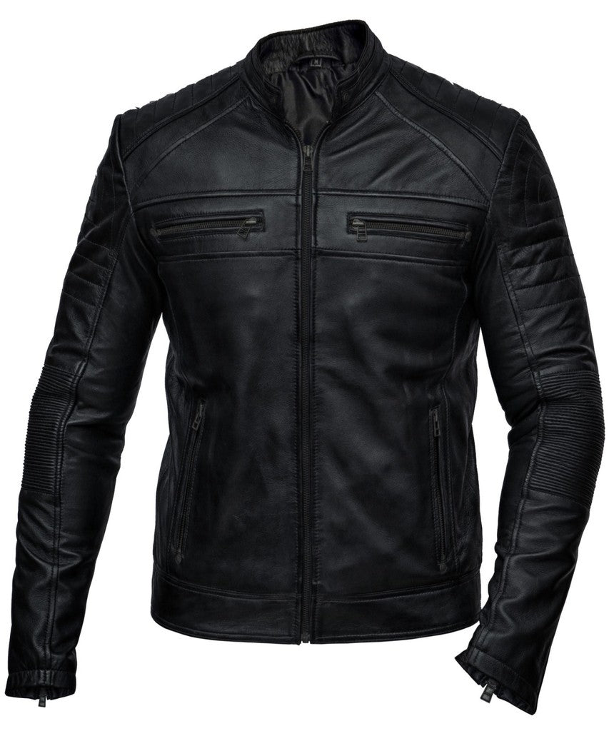 Majestic Leather - Mens Biker Vintage Antique Brown Smart Cafe Racer Real Leather Jacket