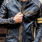 Majestic Leather - Men's Black Biker Vintage Motorcycle Distressed Cafe Racer Leather Jacket