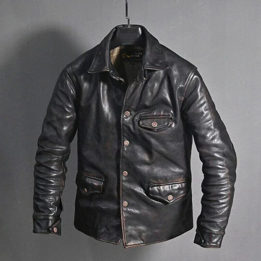 Majestic Leather - Mens Motorcycle Vintage Distressed Black Jacket Casual Biker Leather Jacket Coat