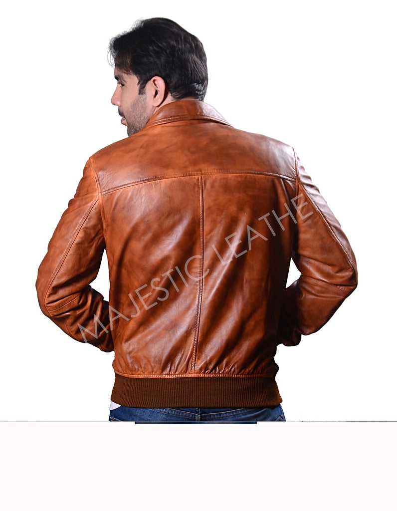 Majestic Leather - Men's Biker Motorcycle Vintage Rust Brown Bomber Winter Leather Jacket-BNWT