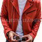 Majestic Leather - Men's Fashion Red Vintage Motorcycle Cafe Racer Genuine Leather Jacket