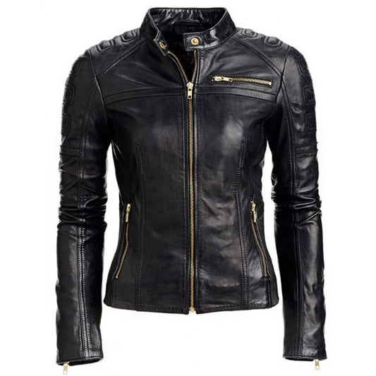 Majestic Leather - Black Women's Slim Fit Biker Style Real Leather Jacket