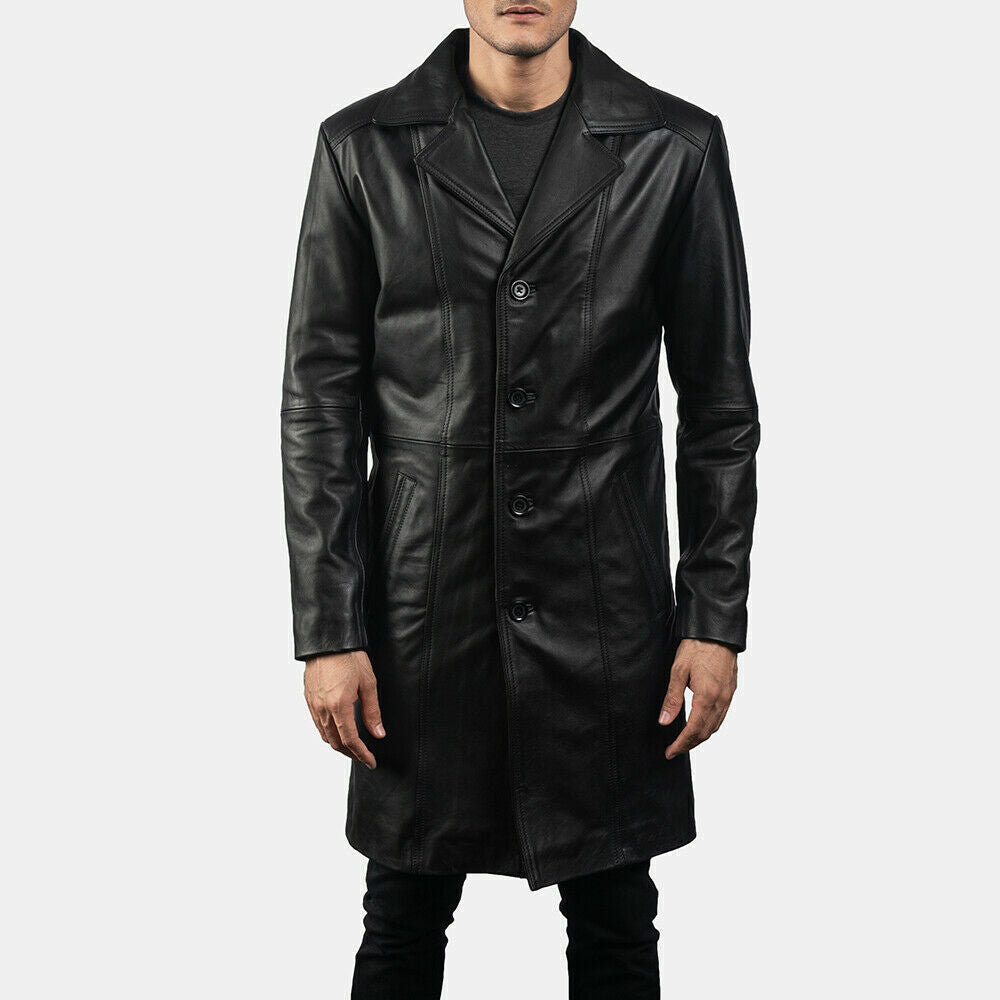 Majestic Leather - Men trench coat genuine lambskin leather long winter knee length jacket coat