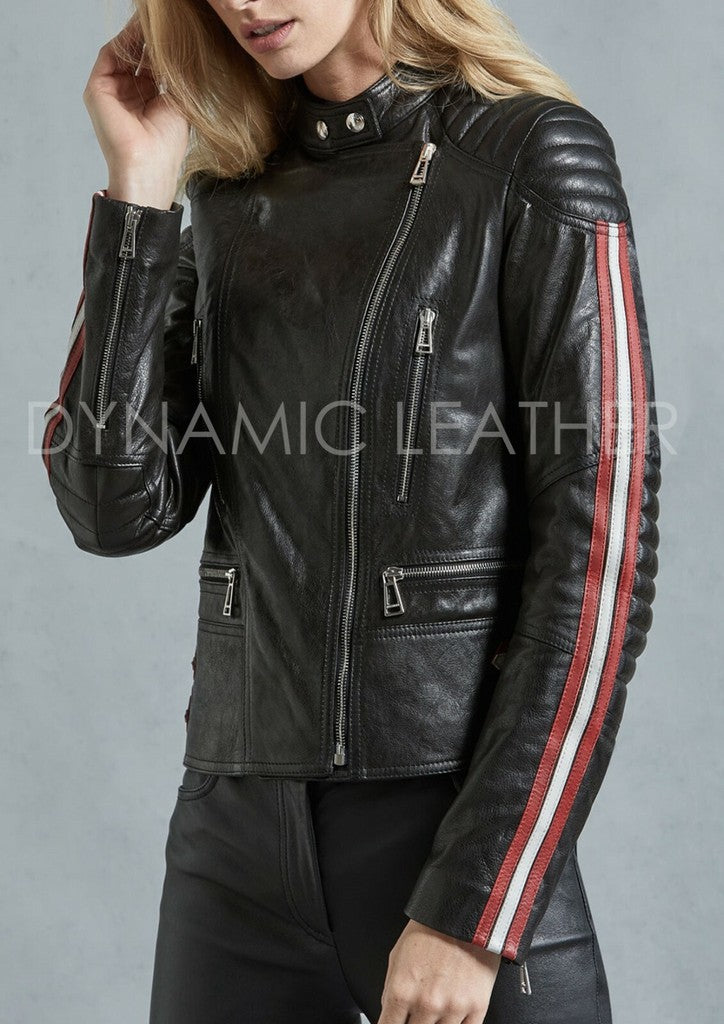 Majestic Leather - Women's Genuine Leather Jacket Black Slim fit Biker Motorcycle Jacket