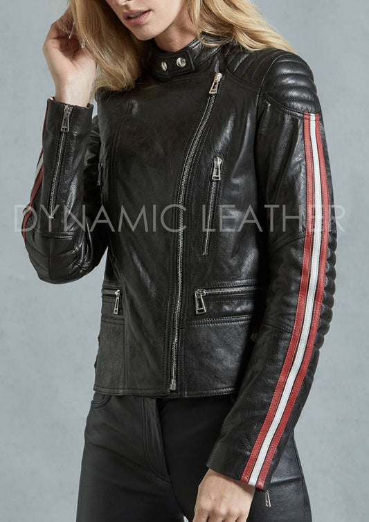 Majestic Leather - Women's Genuine Leather Jacket Black Slim fit Biker Motorcycle Jacket
