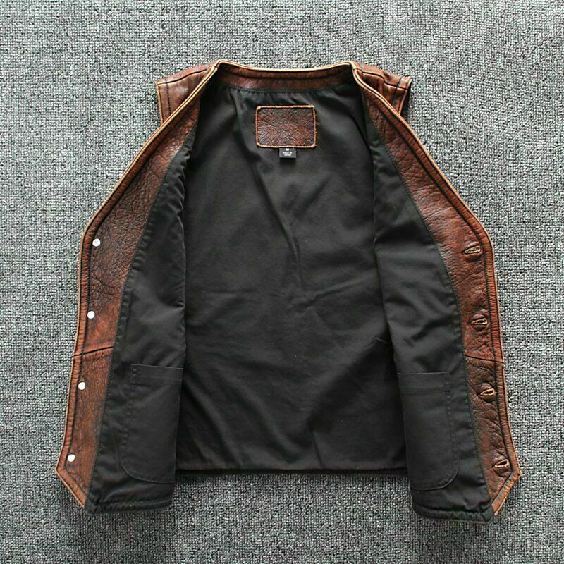 Majestic Leather - Men's Biker Vintage Tan Brown Real Leather Motorcycle Vest (812)