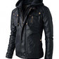 Majestic Leather - New Men's Motorcycle Brando Style Biker Real Soft Black Leather Hoodie Jacket