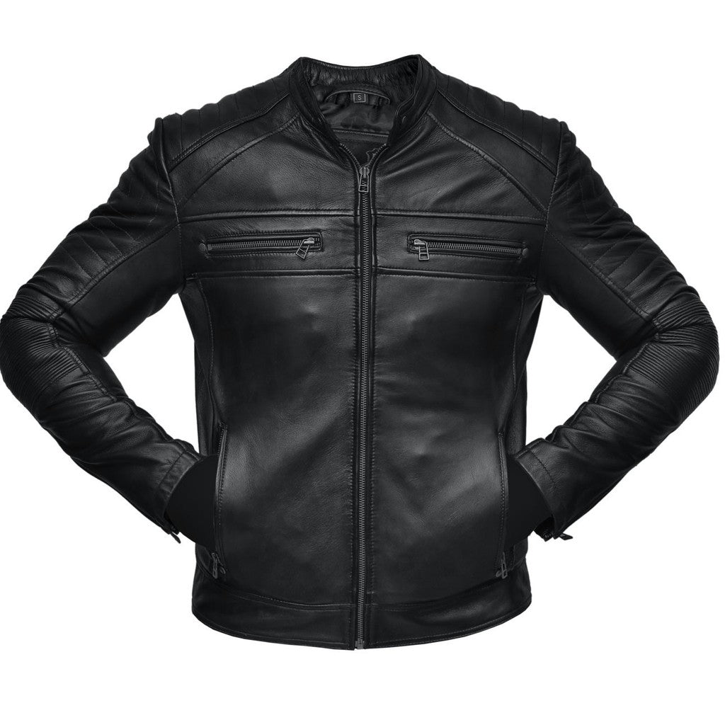 Majestic Leather - Mens Biker Vintage Antique Brown Smart Cafe Racer Real Leather Jacket