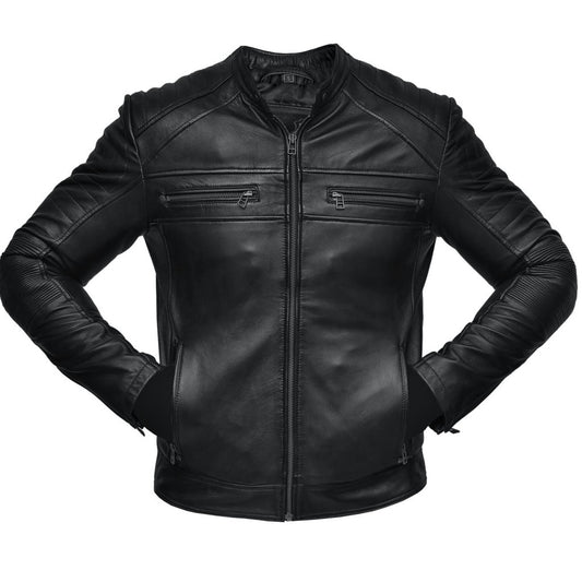 Majestic Leather - Mens Biker Vintage Antique Brown Smart Cafe Racer Real Leather Jacket