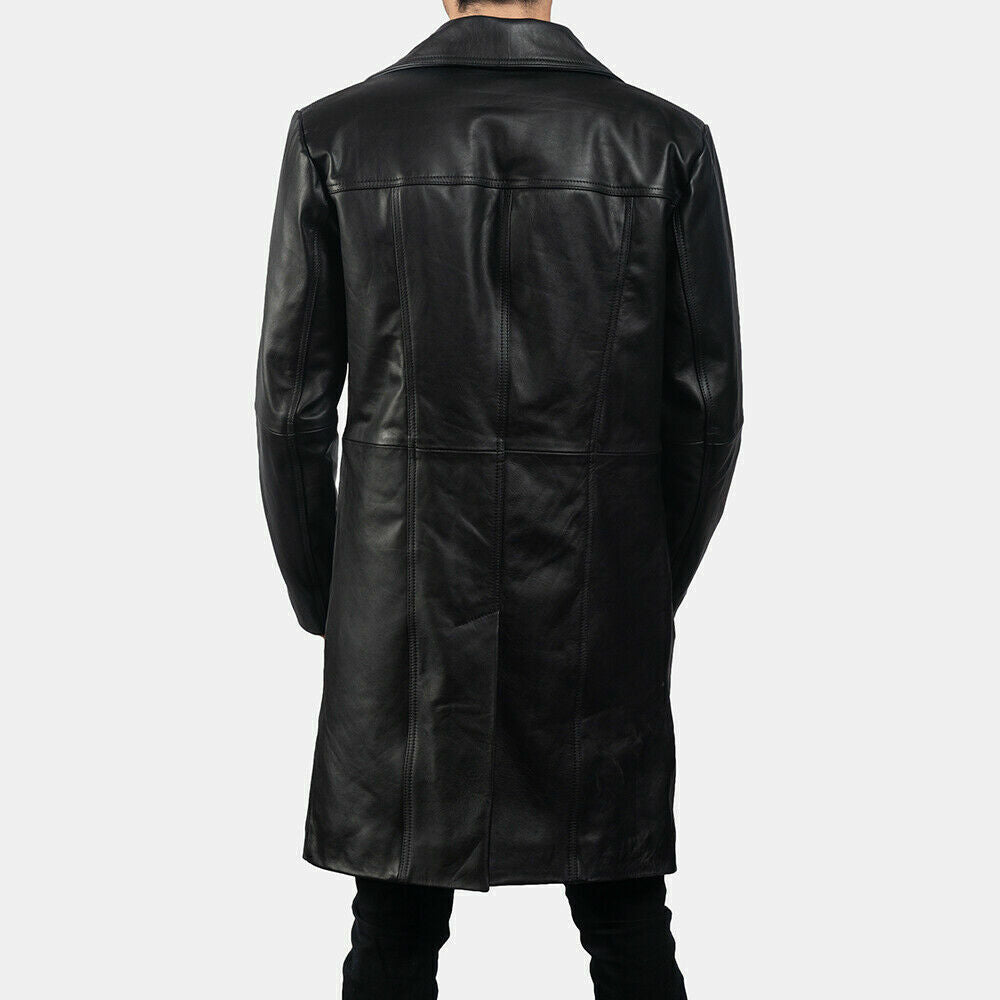 Majestic Leather - Men trench coat genuine lambskin leather long winter knee length jacket coat