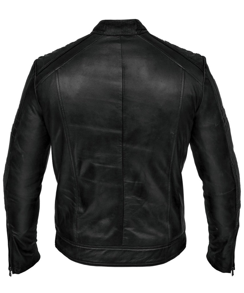 Majestic Leather - Mens Biker Vintage Antique Brown Smart Cafe Racer Real Leather Jacket
